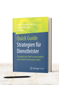 Das Buch Strategien für Dienstleister - Erfolgreicher mit SAM in wirtschaftlich und rechtlich schwierigen Zeiten. Cover-Design Dirk Rabis